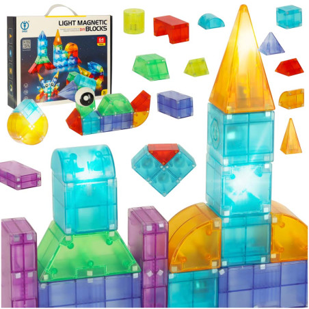 3D magnetinis konstruktorius su LED (64 el.)